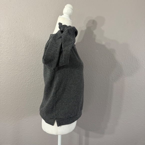 Skies Are Blue Women's Size S Black Striped Rouched Bow Sleeve Sweatshirt - Picture 9 of 9